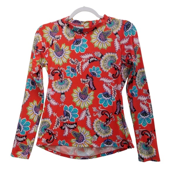 Tommy Bahama Other - Tommy Bahama Swim Shirt Orange Floral Long Sleeve 1/4 Zip Rash Guard Sz Medium